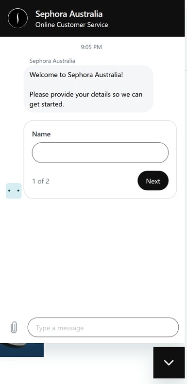 Screenshot of Sephora AI chatbot from Sephora Australia